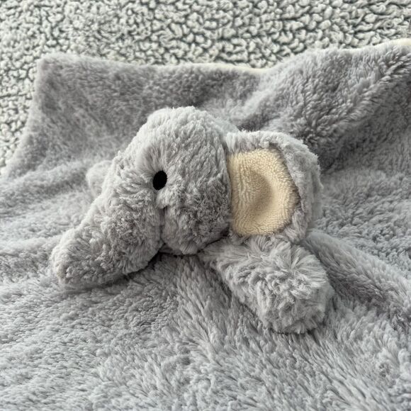 Linzy Elephant Baby Lovey Plush Rattle Gray Cream Security Blanket Fluffy 14" - Picture 5 of 10